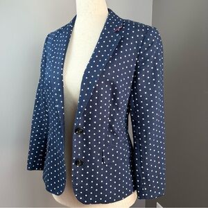 Banana Republic Factory Linen Blend Blazer Size 0 Navy White Polka Dot Tailored